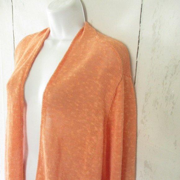 Eileen Fisher Cardigan Sweater XL Linen Open Front Peach Lagenlook Minimalist - Picture 4 of 7
